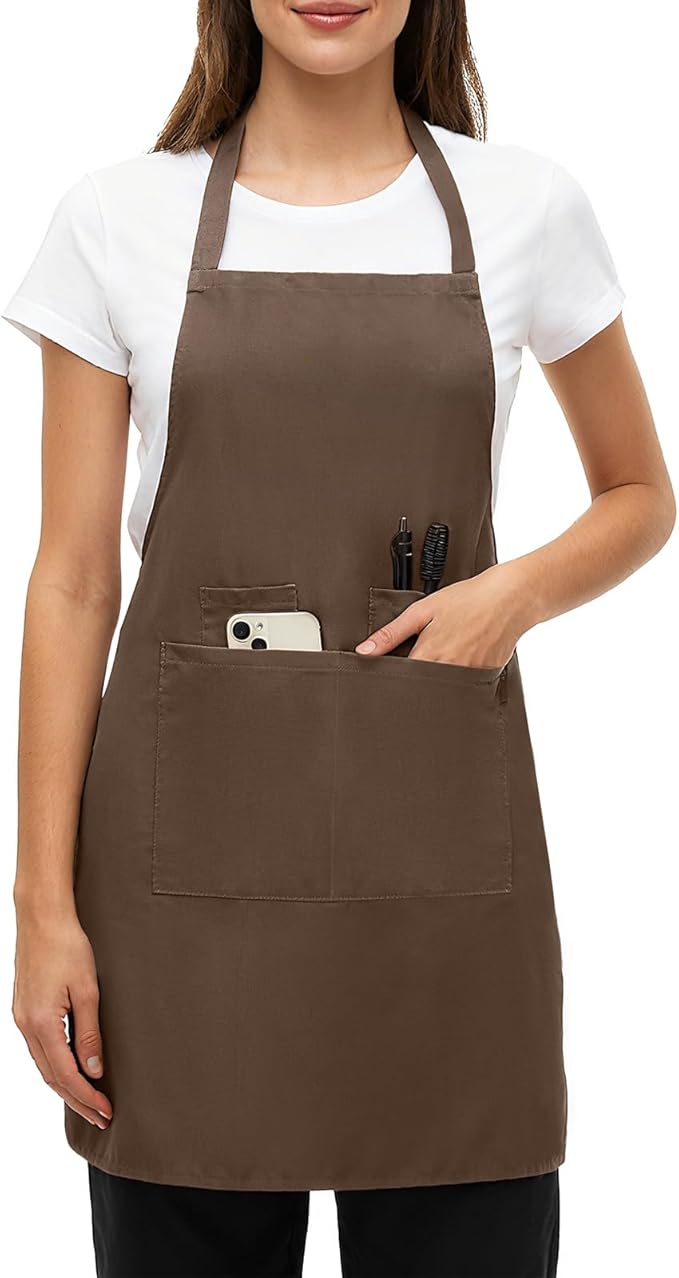 BOHARERS Chef Apron - Heavy 9.17oz Canvas Work Apron with 4 Pockets for Unisex, Ideal for Cooking,Gardening, Hairstylist (1, Brown)
