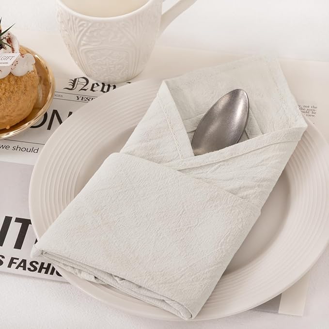 Socomi Cloth Napkins Beige Easter Spring Washable Reusable Bulk Linen Cotton Napkins Set of 20 17"x17" for Wedding Party Bridal Baby Shower Birthday Dining Table Decorations