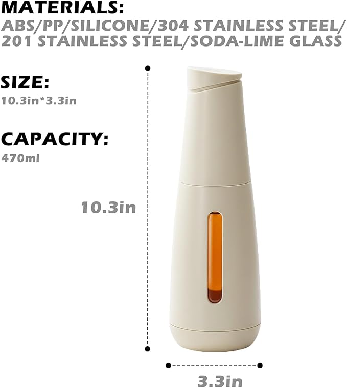 3-Seal Lock Oil & Vinegar Dispenser, 16oz Heat Insulated Bottle, 304 Stainless Steel No-Drip Spout.(Kitchen) Airtight for Olive Oil, Vinegar, Soy Sauce
