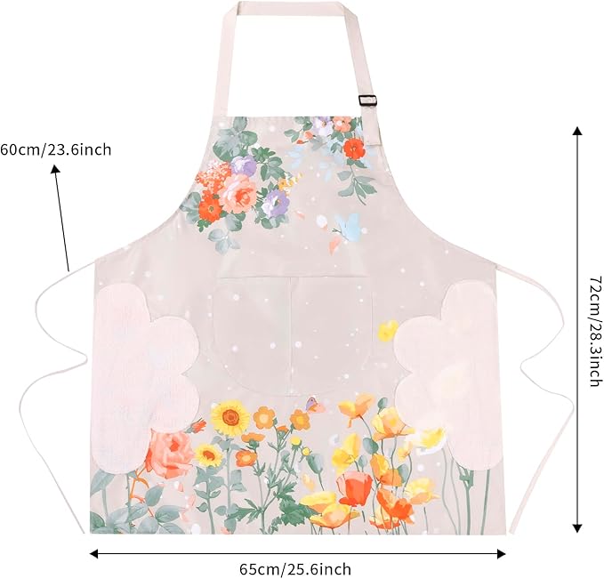 DILLMAN 2 Pack Floral Aprons with Pocket Blooming Womens Waterproof Adjustable Cooking Aprons Kitchen Gardening Salon