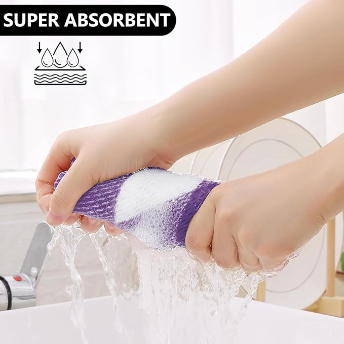 Homaxy Kitchen Towels and Dishcloths Set, 12 x 12 and 13 x 28 Inches, Set of 8 Bulk Cotton Waffle Weave Check Plaid Kitchen Towels, Super Soft and Absorbent Dish Towel, White & Purple