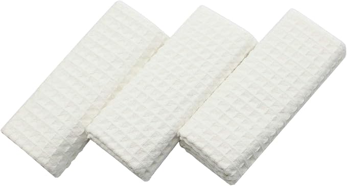 Waffle Weave Kitchen Drying Towels - Thick Microfiber, Absorbent, Lint Free 16Inch x 24Inch 3 Pack Beige