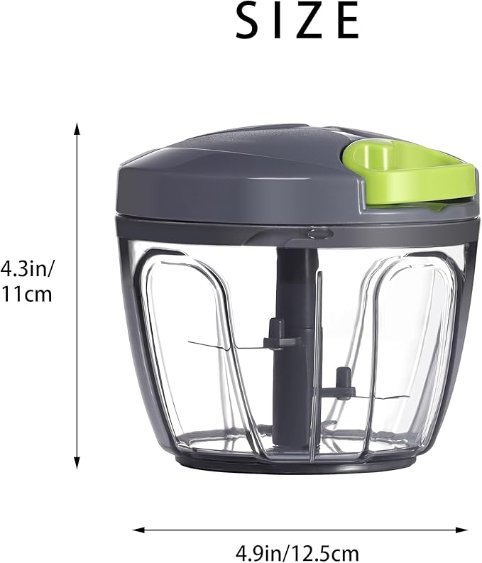 Ourokhome Manual Food Processor Vegetable Chopper, Portable Hand Pull String Garlic Mincer Onion Cutter for Veggies, Ginger, Fruits, Nuts, Herbs, etc., 650ml, Grey