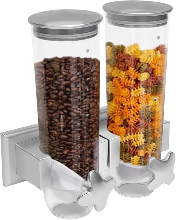 Wall Mounted Food Dispensers, Dry Grain Dispensers with Cup, Cereal Grain Storage Dispenser for Candy Oatmeal Coffee Bean Nuts Food Container