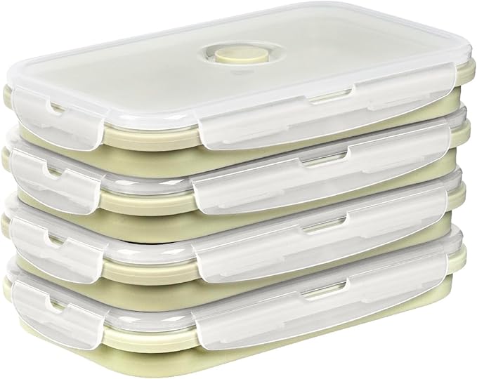 Silicone Food Storage Containers with Lids, 4 Pack Set 40.5oz/1200ml Collapsible Meal Prep Lunch Containers with Airtight Lid & Ven, Microwave, Dishwasher Safe