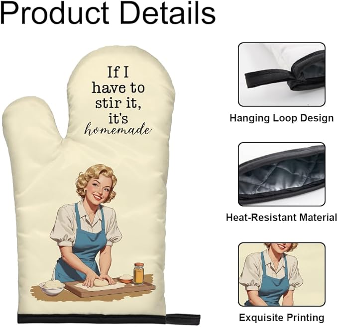 DYJYBMY If I Have to Stir It It's Homemade Funny Oven Mitts and Pot Holder Set for Cooking Grilling, Kitchen Gadgets for Women, Funny Baking Gifts for Chef Friend, Hostess Baking Gifts for Mom Sister