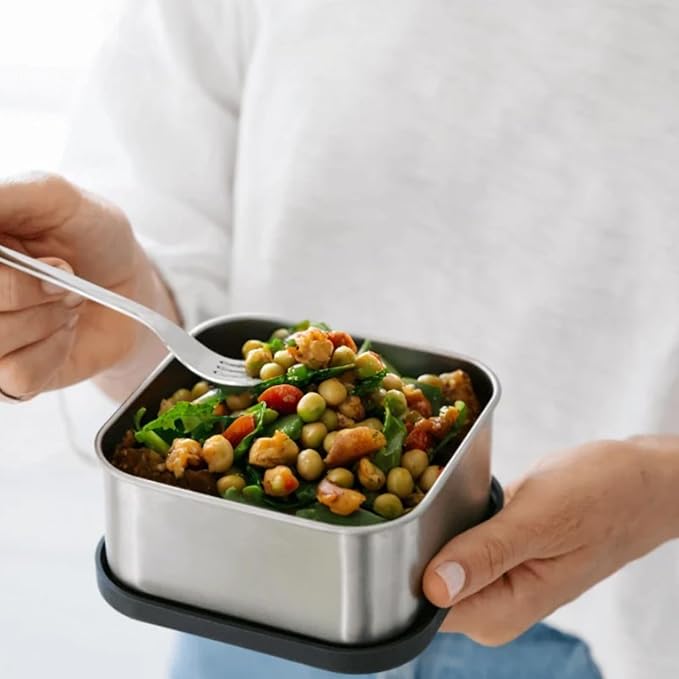 Modaniam Flexibento - Leak proof Stainless Steel Bento Box | Stainless steel Snack Containers | Food Containers with Silicone Lids | Metal Food Containers| Bentobox - Black, 52 Oz Set (set of 5)