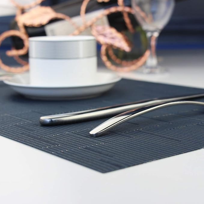 PIGCHCY Elegant Placemats with Matching Table Runner,Washable Durable Durable Vinyl Woven Table Mats Sets(6pcs Placemats+1pcs Table Runner,Same Style,Navy Blue)