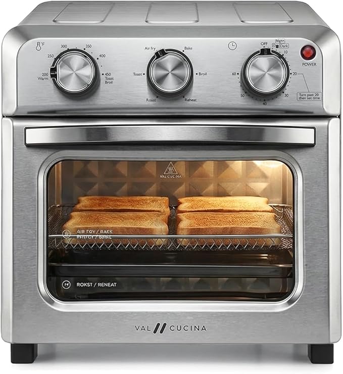 VAL CUCINA 6-in-1 Air Fryer Toaster Oven Combo, Compact 12.7 QT Small Countertop Convection Oven, Fits 9" Pizza & 4 Toast, Hexagon Hybrid Heating, Enamel Baking Pan