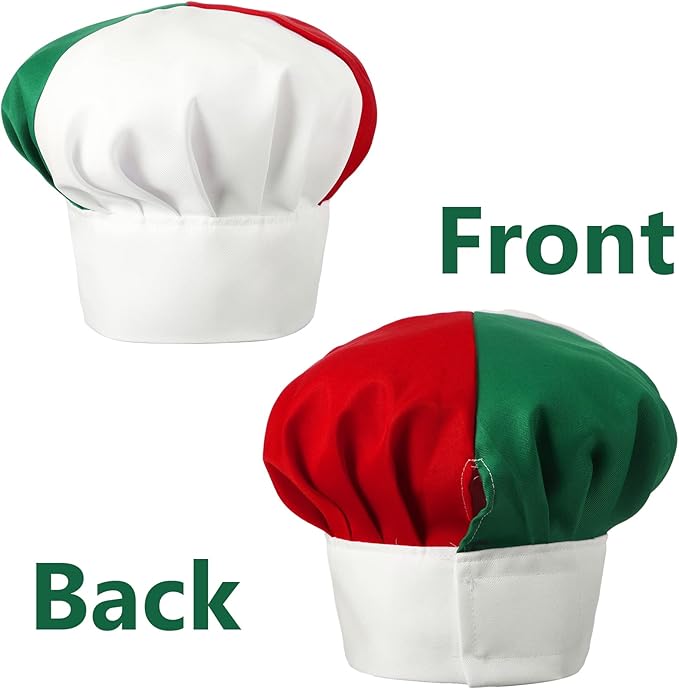 SATINIOR Chef Hat and Apron Italian Gifts for Cooking Baking Fabric Adjustable Chef Apron with Pocket for Christmas Italy Flag Kitchen Gifts Women Men