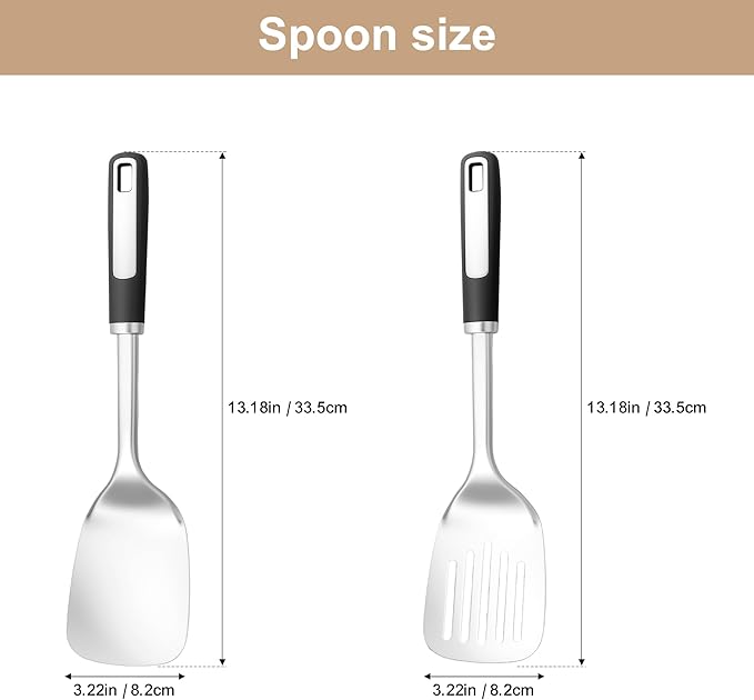 2-Piece Stainless Steel Spatula Set, Heavy Duty Thickened Metal Spatulas for Cooking, Wide Turner & Slotted Spatula, Rust-Resistant Steel Kitchen Spatulas for Grilling, Frying & Cast Iron
