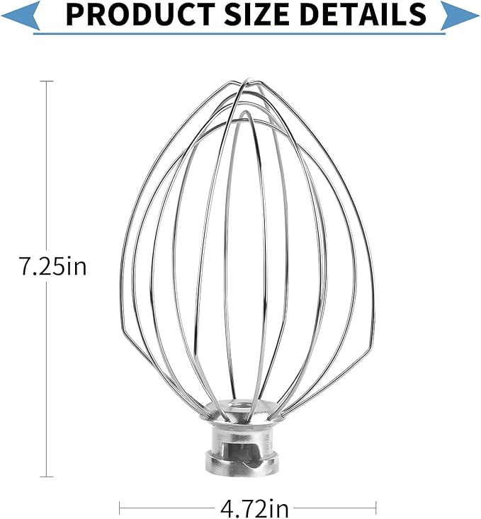 6 Wire Whisk Attachments Compatible with KitchenAid 5Plus-6Quart Mixer, Bowl Lift Stand Mixer Accessories, 6-Quart Stainless Steel Whisk, Egg Cream, Cake Mayonnaise, For Multiple Models