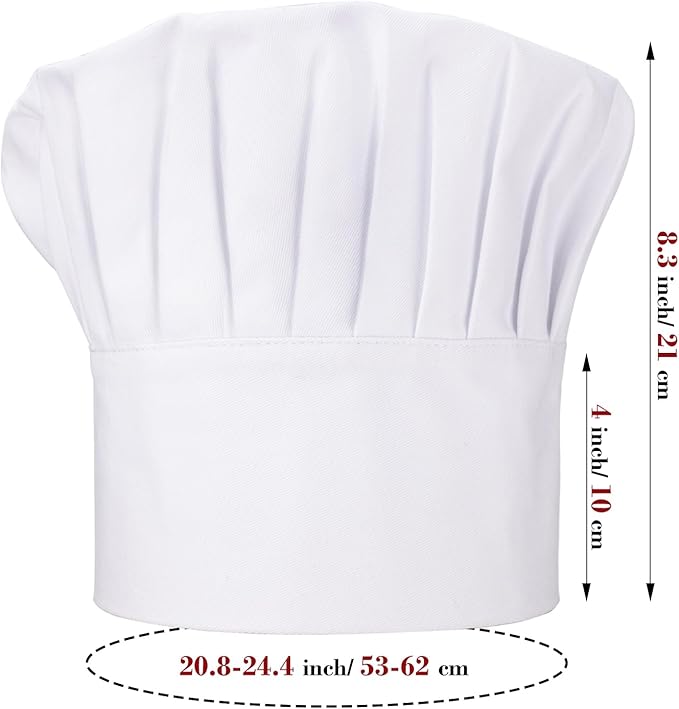 Chef Apron and Hat set, 2 Pockets Adjustable Cotton Kitchen Cooking Bib Apron, Baker Costume for Men Women