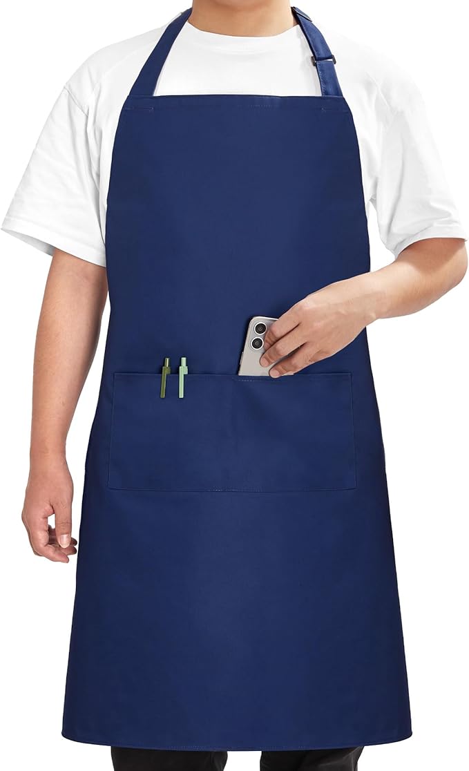Syntus Apron for Men Women, Adjustable Cooking Kitchen Chef Aprons with 2 Pockets, Cotton/Polycotton/Polyester