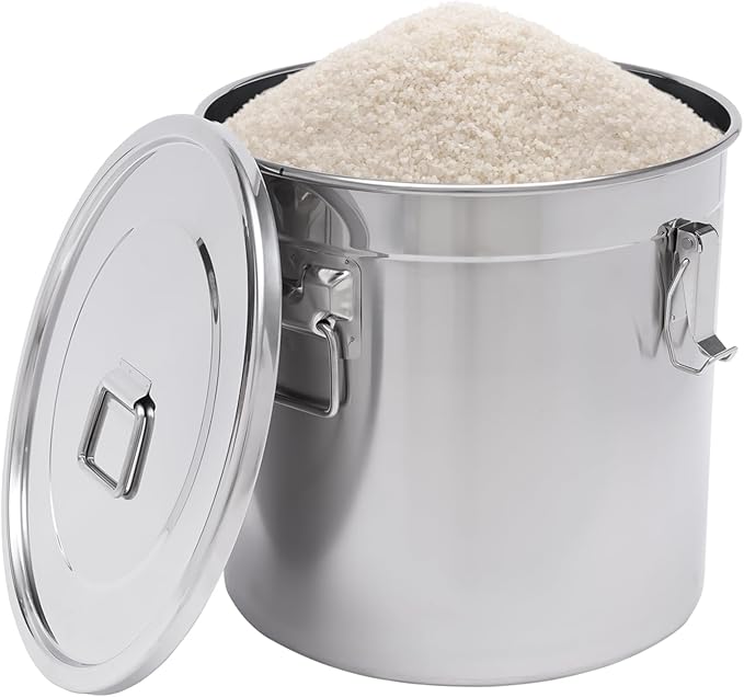 304 Stainless Steel Airtight Canister for Kitchen, Bucket Canisters,Cereal Container with Airtight Lid and Handles,Rice Cereal Grain Storage Canisters for Household (33L/ 8.71Ga)