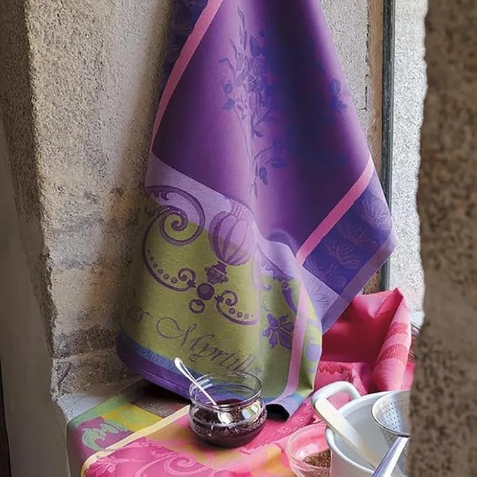 Garnier Thiebaut Myrtilles Violet (Purple Blueberries) French Kitchen Towel 22"x30", Cotton, Jacquard
