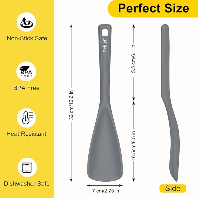 Beijiyi 3 Pack Silicone Cooking Spoons, 12.6 In Multifunction Spatula Spoon for Nonstick Cookware, BPA-Free Kitchen Utensils, Great for Cooking, Serving, Mixing, Multicolor (Black/Grey/Red)