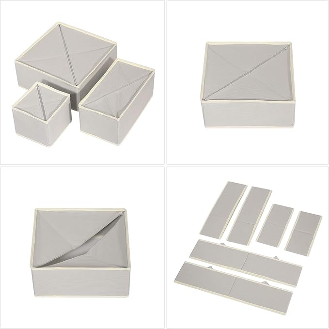 TENABORT 6 Pack Foldable Drawer Organizer Dividers Cloth Storage Box Closet Dresser Organizer Cube Fabric Containers Basket Bins for Underwear Bras Socks Panties Lingeries Nursery Baby Clothes Gray