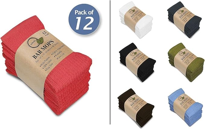 Softolle Bar Mop Towels, Pack of 12-16x19 Inches - 100% Cotton Super Absorbent Towels, Multi-Purpose for Home and Bar Cleaning (Coral)