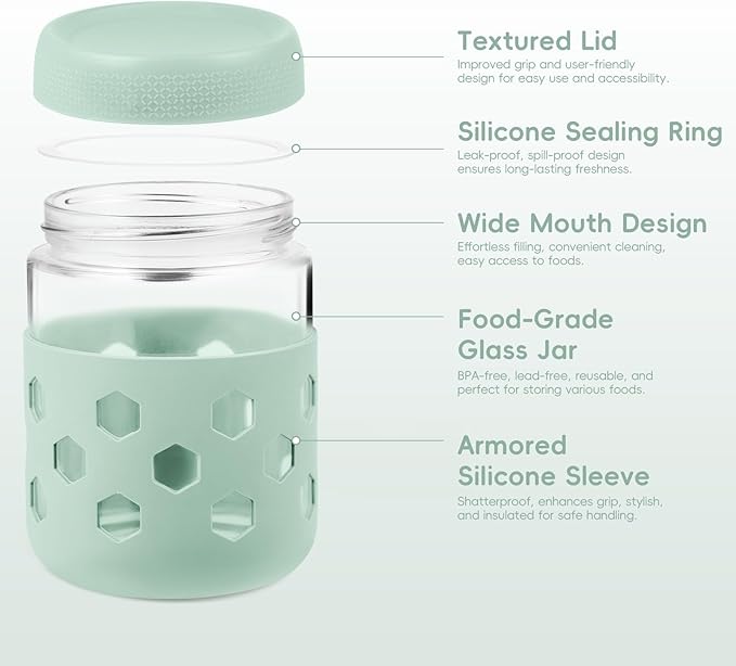 Gemice 8-Pack 16 oz & 10 oz Glass Mason Jars with Silicone Sleeves, Airtight BPA-Free Overnight Oats Containers with Lids, Dishwasher Safe Leak-Proof Meal Prep Jars for Chia Pudding, Yogurt, Snacks