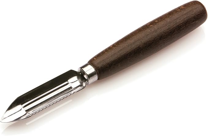 Tredoni 2.8" Vegetable Peeler Scraper & Core Extractor - Potato/Carrot/Apple Peeler - Wooden Handle, 7cm Inox Italian Stainless Steel