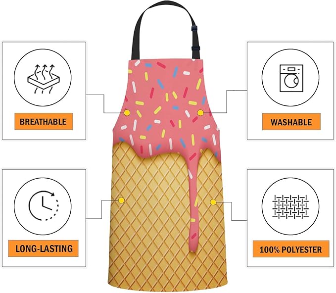 oFloral Pink Ice Cream Apron, Cooking & Baking Apron, Kitchen Apron, Unisex Adult, 27 X 31 Inch