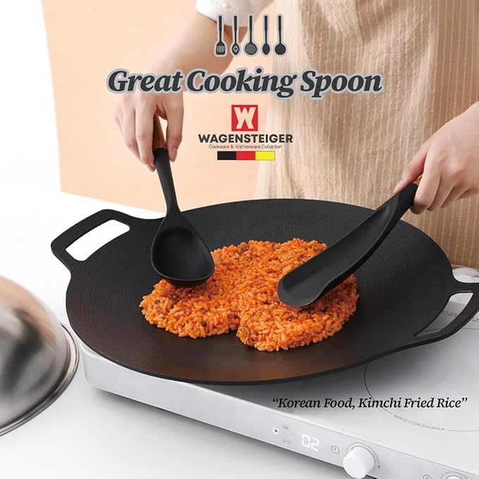 WAGENSTEIGER Silicone Cooking & Serving Spoon: Multi-Purpose Cooking Tool for Basting Serving Scooping Scraping Mixing Basting, Non-stick Cookware Safe, Wooden Handle Design