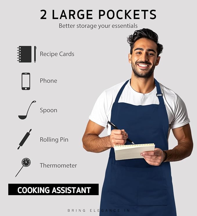 Syntus 4 Pack Adjustable Bib Apron with 2 Pockets Cooking Kitchen Aprons for Women Men Chef