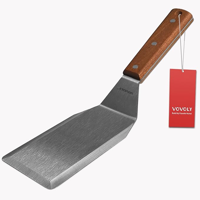 Professional Metal Spatula for Cast Iron Skillets and Flat Top Grills, Full Tang Wooden Handle, Thick Stainless Steel Blade, Smash Burger Spatula Turner for Flipper, Cooking, BBQ, 4.7 x 2.7 Inch