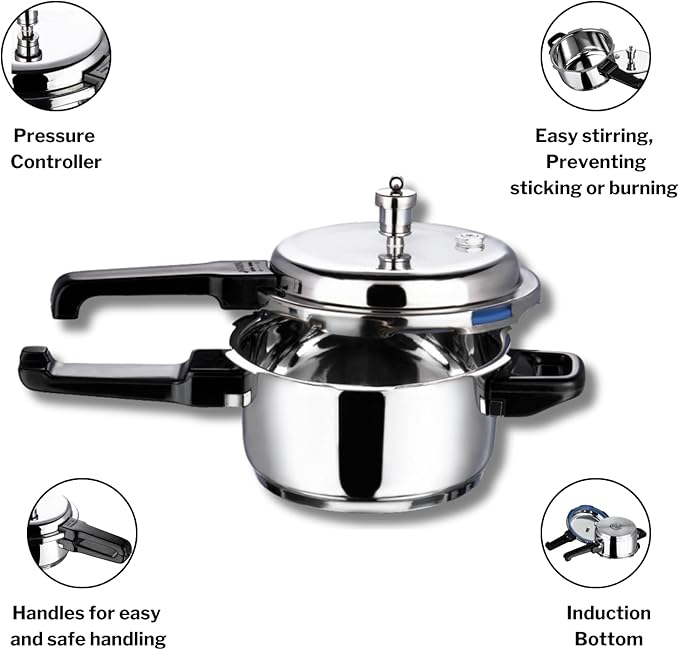 Vinod V-2L Stainless Steel Sandwich Bottom Pressure Cooker, 2-Liter,Silver,Medium