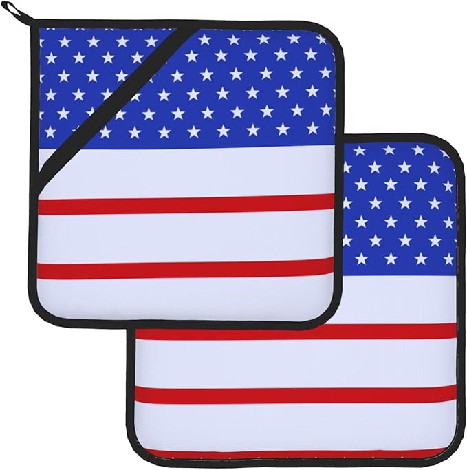 2Pcs Memorial Flag Pot Holders for Kitchen Clearance Heat Resistant Hot Pads for Cooking Baking Grilling