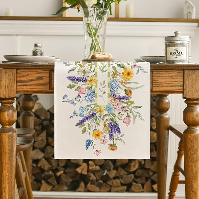 Artoid Mode Bloom Flowers Tulip Spring Table Runner, Seasonal Easter Holiday Kitchen Dining Table Decoration for Home Party Indoor 13x36 Inch