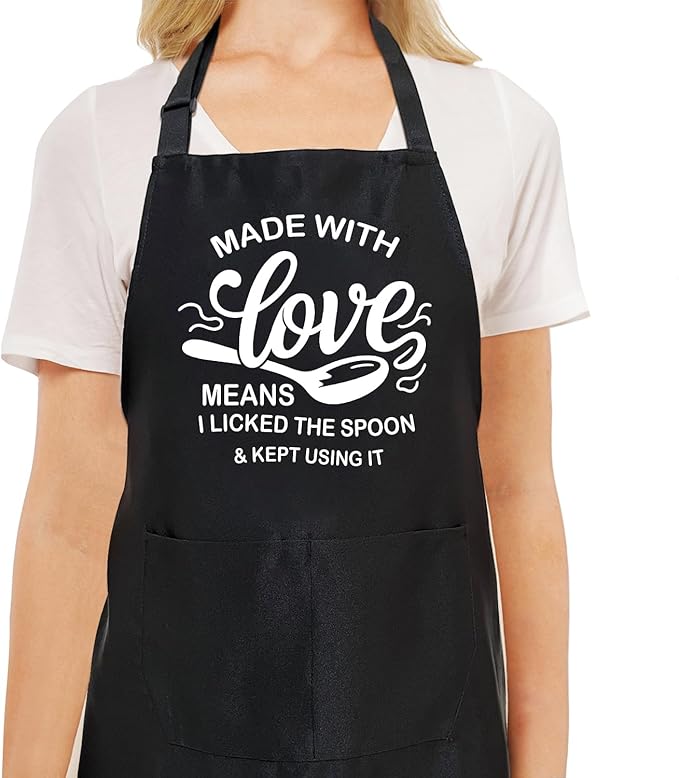 Black Baking Aprons for Women, Adjustable Cooking Baking Kitchen Aprons for Mom Chef with Pockets