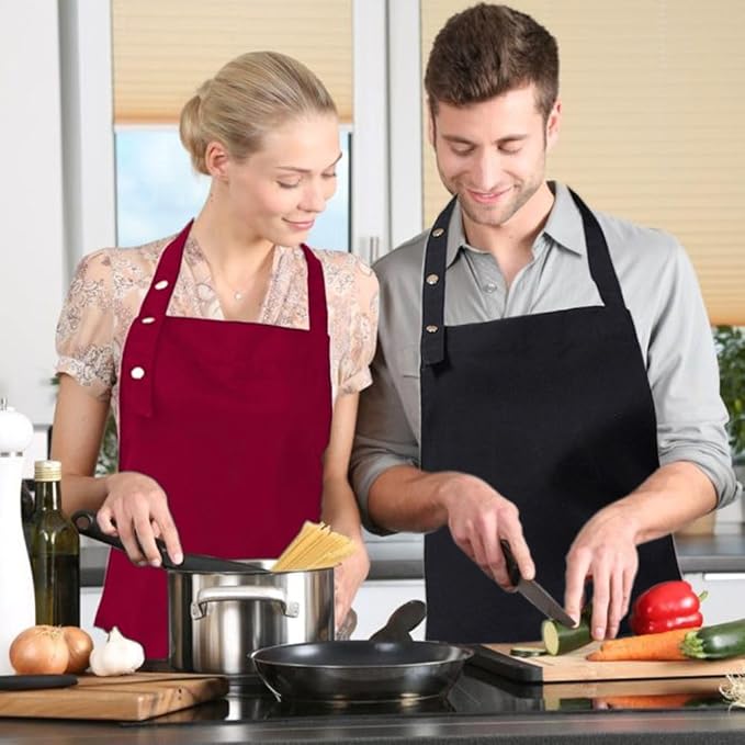 Kitchen Cooking Apron for Women Men with Big Pockets Canvas Waterproof Aprons for Server Pottery Artist Chef Apron