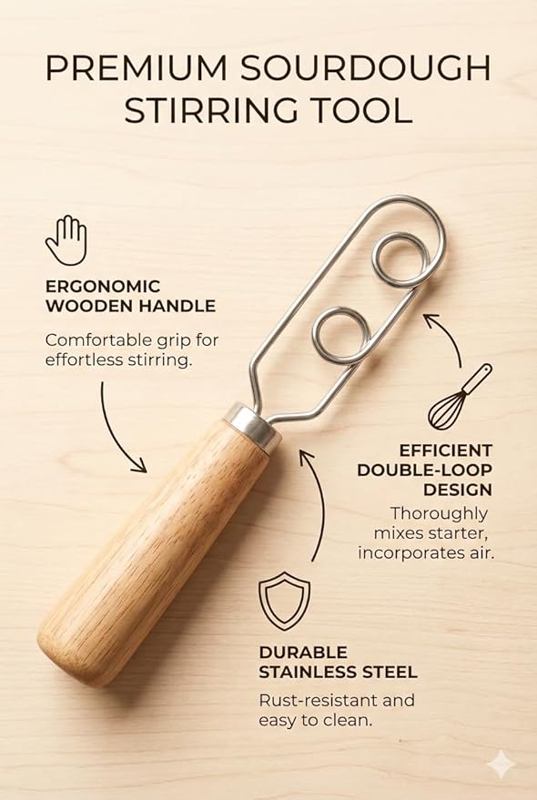 Sourdough Starter Stirring Hook and Dough Whisk | Small Size to Fit in Jars | Improve the Mixing Standard Of Your Starter For Better Baking Results | New England Sourdough Starter Co.