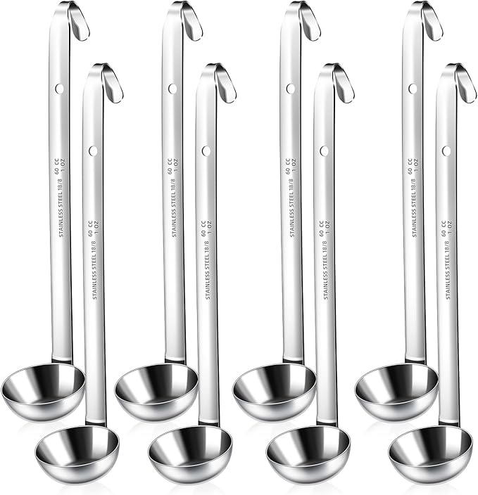 8 PCS Stainless Steel Ladle Soup Handle Ladle with Pouring Rim for Kitchen Cooking Soup Sauce (1 oz)