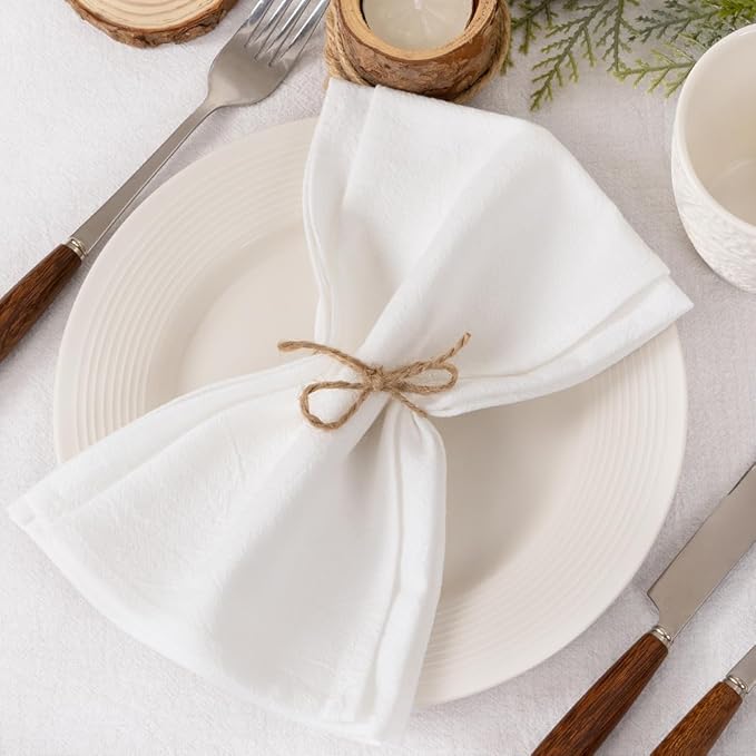 Socomi Cloth Napkins White Ivory Easter Spring Washable Reusable Bulk Linen Cotton Napkins Set of 4 17"x17" for Wedding Party Bridal Baby Shower Birthday Dining Table Decorations