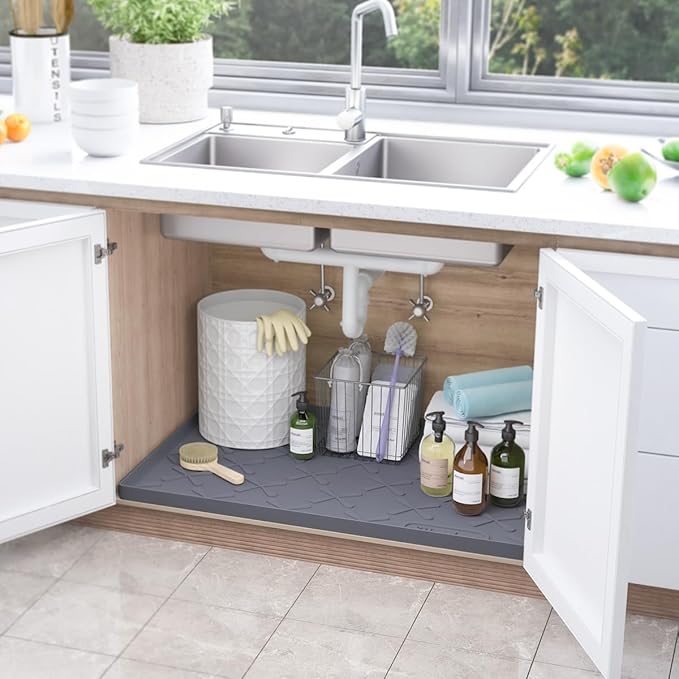SIKADEER 40" x 19" Under Sink Mat Waterproof, Silicone Mat Kitchen Drawer Shelf and Cabinet Liner, Sink Protector for Kitchen Organizers and Storage, Boot Tray Pet Food Mats