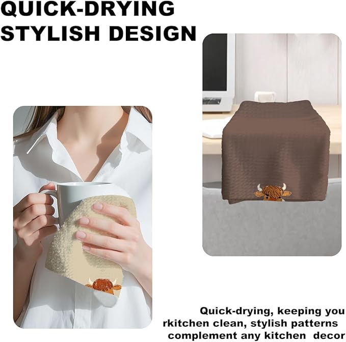 3 Pcs Funny Highland Cow Hand Towel for Bathroom, Cow Farmhouse Decorative Bath Towels for Bathroom Kitchen Decor Country Farm Highland Holiday Housewarming Gifts
