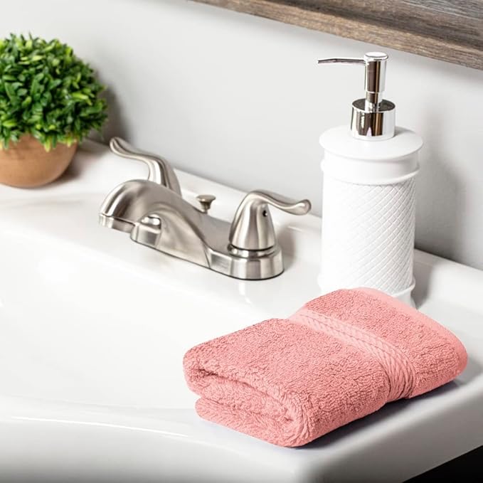 Superior Egyptian Cotton Pile Face Towel/Washcloth Set of 6, Ultra Soft Luxury Towels, Thick Plush Essentials, Absorbent Heavyweight, Guest Bath, Hotel, Spa, Home Bathroom, Shower Basics, Tea Rose