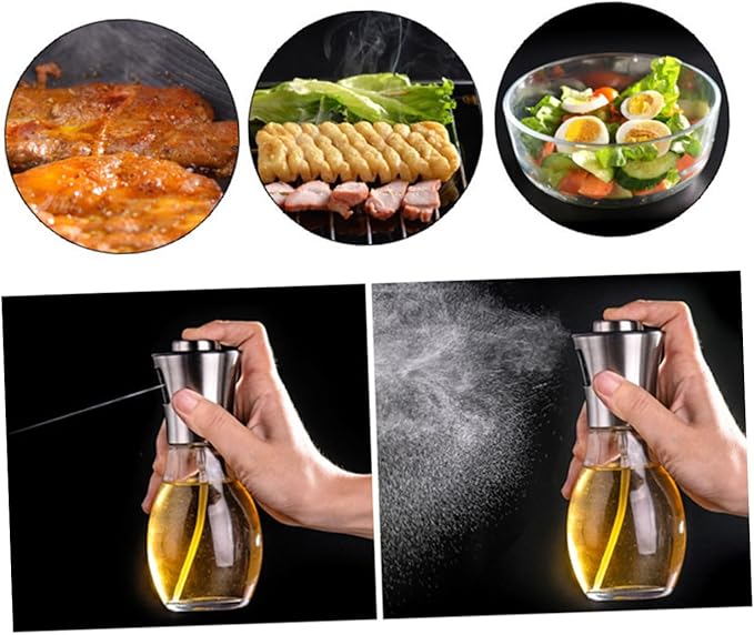 Luxshiny Stainless Steel Oil Spray Bottle Manual Kitchen Oiler for Cooking Roasting Grilling Portable Olive Oil Vinegar Sprayer with Even Mist Dispersion and Reusable Design