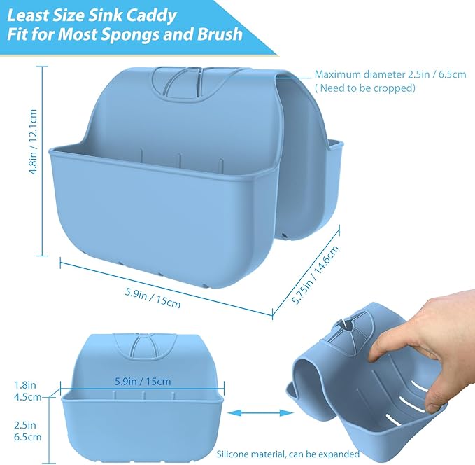 Sponge Holder for Kitchen Sink, Silicone Sink Saddle Caddy Organizer Rack, Sponges Holder Over Faucet, Hanging Kitchen Organizer Accessories Rack Basket - Light Blue
