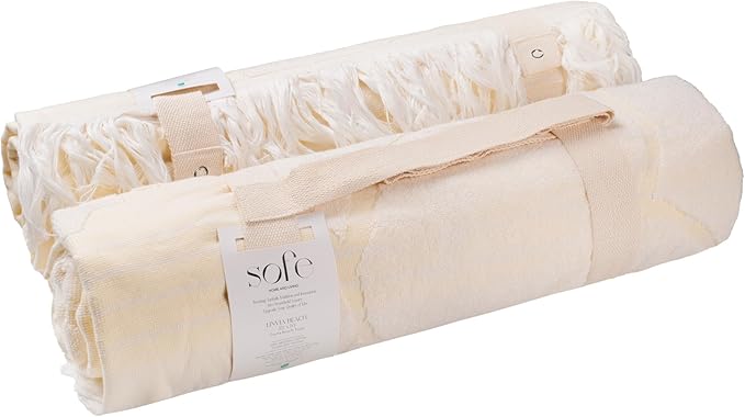SOFE H&L | LINVIA Foutah Quick Dry Beach Towel Pack of 2 (35” x 70”) CARETTA - Yellow | Lightweight, Premium, Fade Resistant, Durable | Travel Towel, Turkish Beach Towel with Shoulder Strap