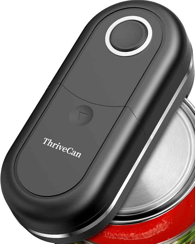 Electric Can Opener, One Touch Automatic Smooth Edge, Hands Free Side Cut Can Opener for Seniors, Battery Operated, Fits Most Cans, Safe & Easy to Use, Food Safe, Easy Clean Kitchen Gadget (Black)