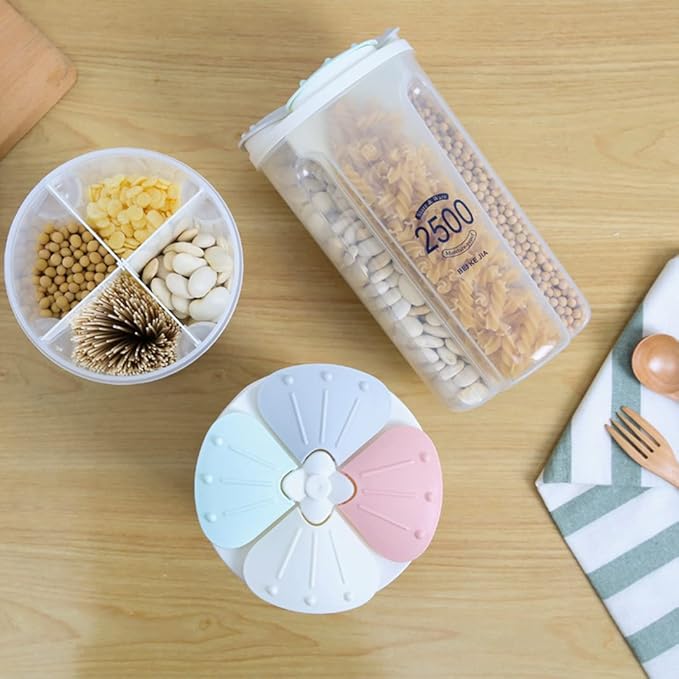 Airtight Kitchen Food Storage Container, Leak-Proof BPA Free Plastic Plastic Dry Cereal Dispensers Containers with Durable Lids for Flour, Sugar, Rice (2500ml 4 Color-4 Grid)
