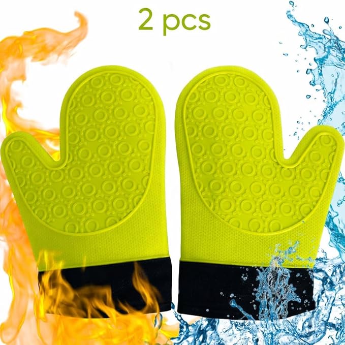 2PCS Green Professional Extra Large Silicone Oven Mitts and Pot Holders – Heat Resistant Kitchen Gloves, Baking Mittens, and BBQ Holders for Cooking, Grilling, and Baking