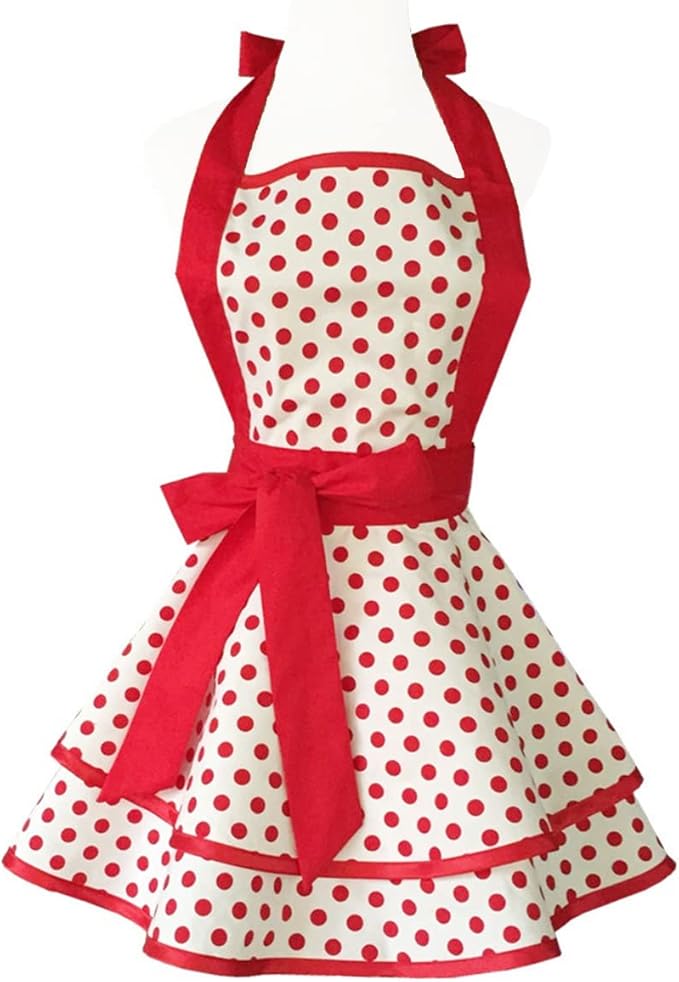 Hyzrz Lovely Handmade Cotton Retro Aprons for Women Girls Cake Kitchen Cook Apron for Mother's Gift (Red Dot)