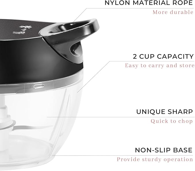 Manual Vegetable Chopper Hand String Garlic Mincer Onion Cutter Manual Food Processor for Ginger, Chili, Fruit, Meat, Nuts Food Chopper 550ml
