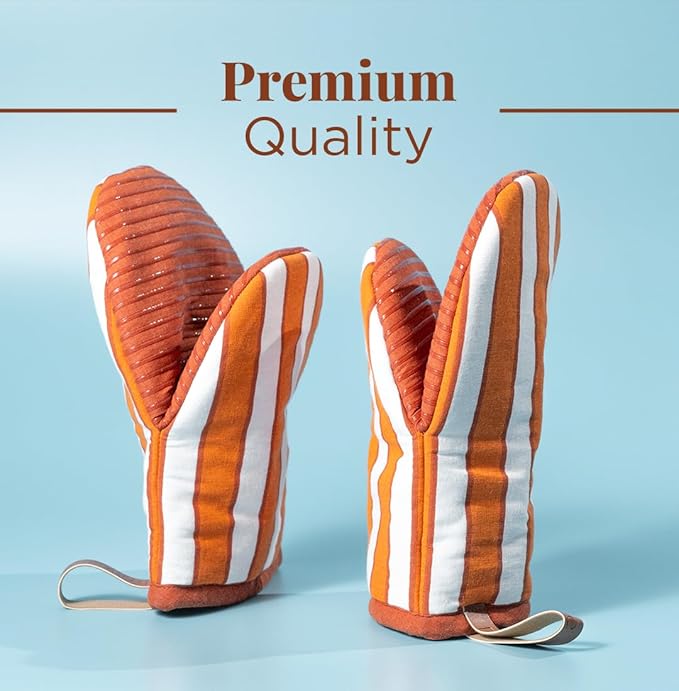 Folkulture Oven Mitts - Set of 2 (5.75"x9") | Oven Mitts with Hanging Loop for Cooking Gifts for Women, Kitchen Decor| 100% Cotton, Silicone Heat Resistant Mini Mitts - House Warming Gifts (Orange)