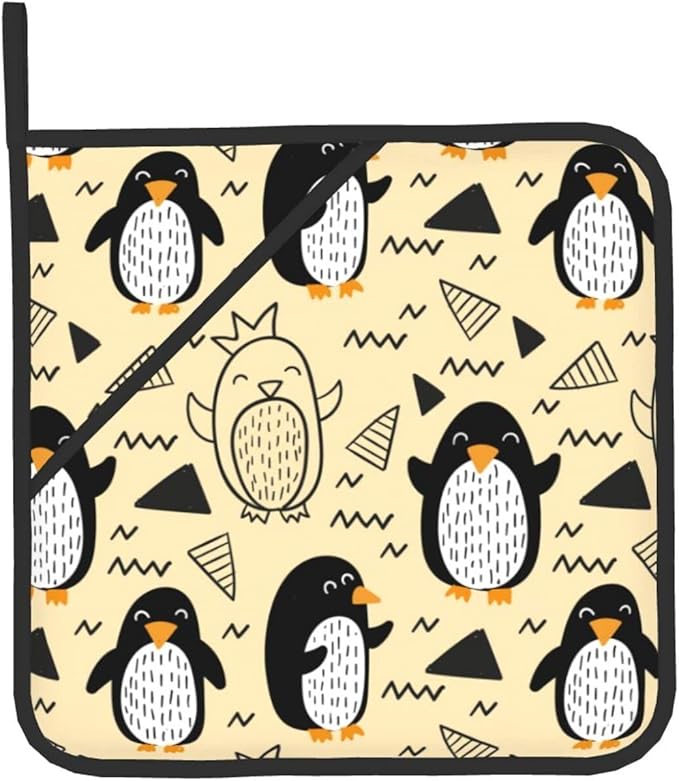 Cute Penguin Oven Mitts and Pot Holders Sets Kitchen Oven Gloves BBQ Gloves Pot Holders for Cooking Baking